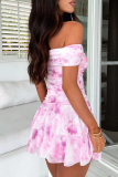 Pink Sexy Print Off Shoulder Printed Dresses