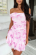 Pink Sexy Print Off Shoulder Printed Dresses