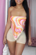 Pink Sexy Print Patchwork Strapless Two Pieces