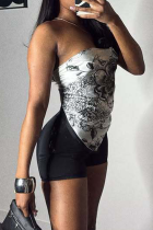 Black Sexy Print Patchwork Strapless Two Pieces