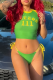 Green Sexy Print Strap Design O Neck Short Sleeve Two Pieces