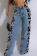 Leopard Print Casual Leopard Print Contrast Mid Waist Loose Denim Jeans