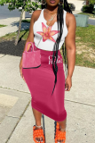 White Sexy Print Patchwork V Neck Sleeveless Two Pieces