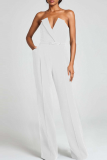 White Casual Solid Color With Belt Strapless Regular Jumpsuits