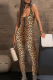 Leopard Print Sexy Print Zipper U Neck Skinny Jumpsuits