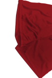 Deep Red Sexy Solid Color Buckle Slit Square Neck Sleeveless Two Pieces