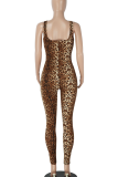 Black Pink Sexy Print Zipper U Neck Skinny Jumpsuits