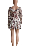 Colour Sexy Print Cross Straps U Neck Printed Dresses