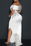 Black Casual Print Slit Off Shoulder Long Dresses