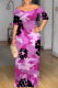 Rose Red Casual Print Patchwork Off Shoulder Long Dresses