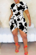 Black And White Sexy Print Slit O Neck Wrapped Skirt Dresses