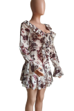Colour Sexy Print Cross Straps U Neck Printed Dresses