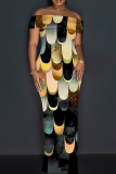 Black Casual Print Slit Off Shoulder Long Dresses