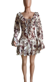 Colour Sexy Print Cross Straps U Neck Printed Dresses