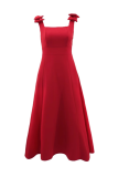 Red Sexy Solid Color Bow Decor Spaghetti Strap Long Dresses