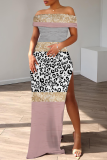 Black Casual Print Slit Off Shoulder Long Dresses