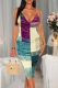 Purple Green Sexy Print Patchwork Spaghetti Strap Printed Dresses