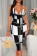 Black And White Sexy Print Patchwork Spaghetti Strap Printed Dresses