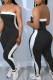 Black Sexy Solid Color Contrast Strapless Skinny Jumpsuits