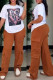 Brown Casual Daily Print Basic O Neck Short Sleeve Two Pieces