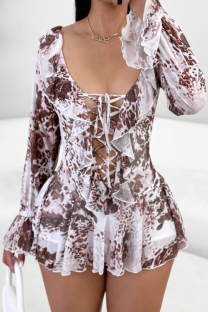 Colour Sexy Print Cross Straps U Neck Printed Dresses
