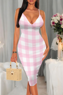 Powder White Sexy Print Patchwork Spaghetti Strap Printed Dresses