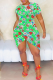 Green Sexy Print Slit O Neck Wrapped Skirt Dresses