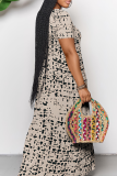 Ink Green Casual Print Patchwork Off Shoulder Long Dresses