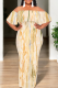 Beige Casual Print Patchwork Off Shoulder Long Dresses