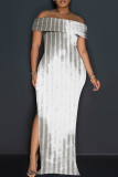 Black Casual Print Slit Off Shoulder Long Dresses