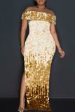 Black Casual Print Slit Off Shoulder Long Dresses