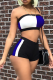Blue Sexy Colorblock Patchwork Strapless Sleeveless Two Pieces