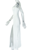 White Sexy Solid Color High Slit Spaghetti Strap Long Dresses