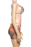Colour Sexy Print Hollow Out 3 Piece Sets