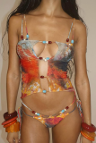 Colour Sexy Print Hollow Out 3 Piece Sets