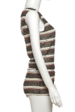 Stripe Sexy Stripe Patchwork Oblique Collar Two Pieces