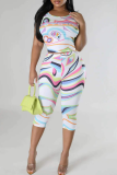 White Casual Print Patchwork O Neck Sleeveless Two Pieces