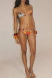 Colour Sexy Print Hollow Out 3 Piece Sets
