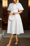 Orange Casual Solid Color Jacquard Flower Shape O Neck Long Dresses