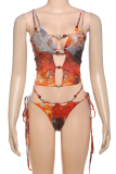 Colour Sexy Print Hollow Out 3 Piece Sets