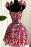 Red White Sexy Print Bow Decor Spaghetti Strap Printed Dresses