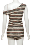 Stripe Sexy Stripe Patchwork Oblique Collar Two Pieces
