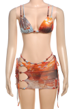 Colour Sexy Print Hollow Out 3 Piece Sets