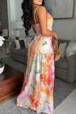Pink Sexy Print Strap Design Spaghetti Strap Sleeveless Two Pieces