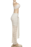 White Sexy Solid Color Strap Design Strapless Sleeveless Two Pieces