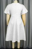 Orange Casual Solid Color Jacquard Flower Shape O Neck Long Dresses