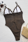 Coffee Sexy Solid Color Backless Swimwears