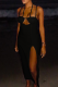 Black Sexy Solid Color High Slit Spaghetti Strap Long Dresses