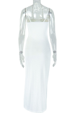 White Sexy Solid Color High Slit Spaghetti Strap Long Dresses