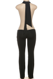 Pink Sexy Solid Color Backless Deep V Neck Skinny Jumpsuits